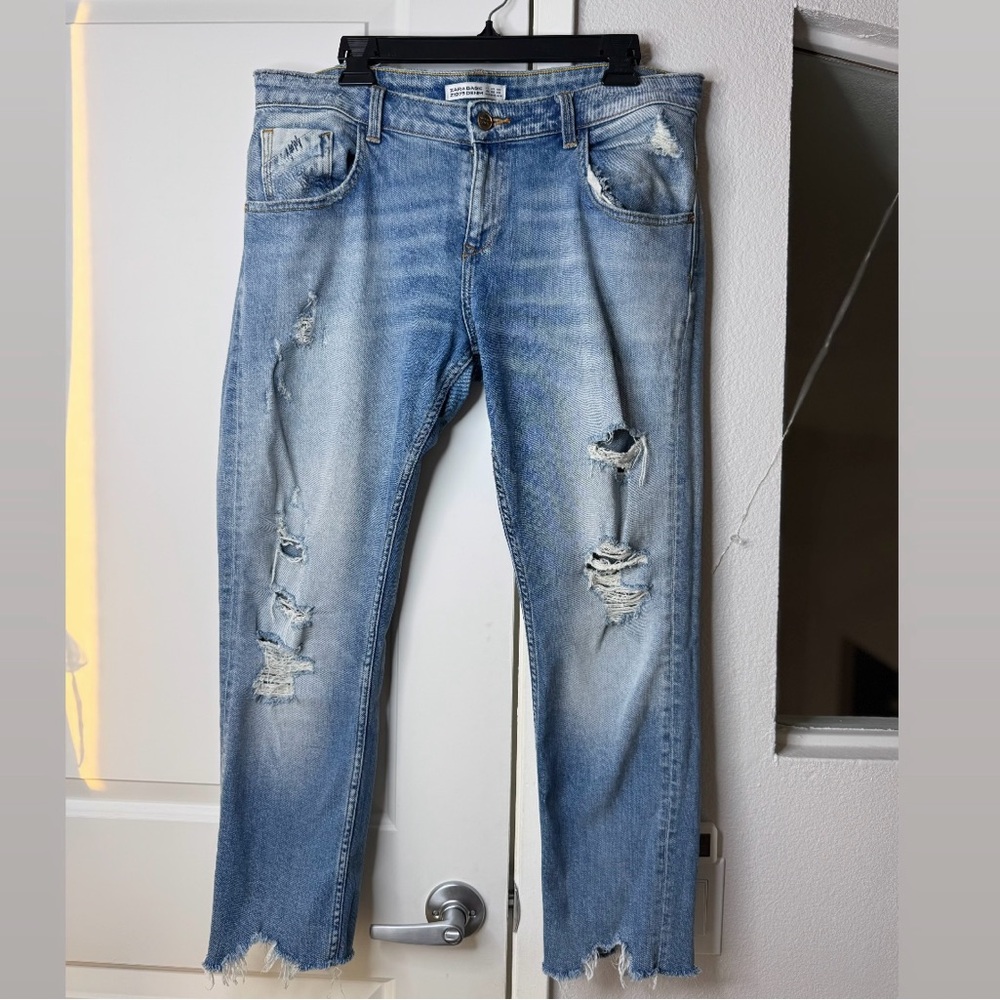 Zara Ripped Distressed Low Rise Blue Jeans XL(12)Size